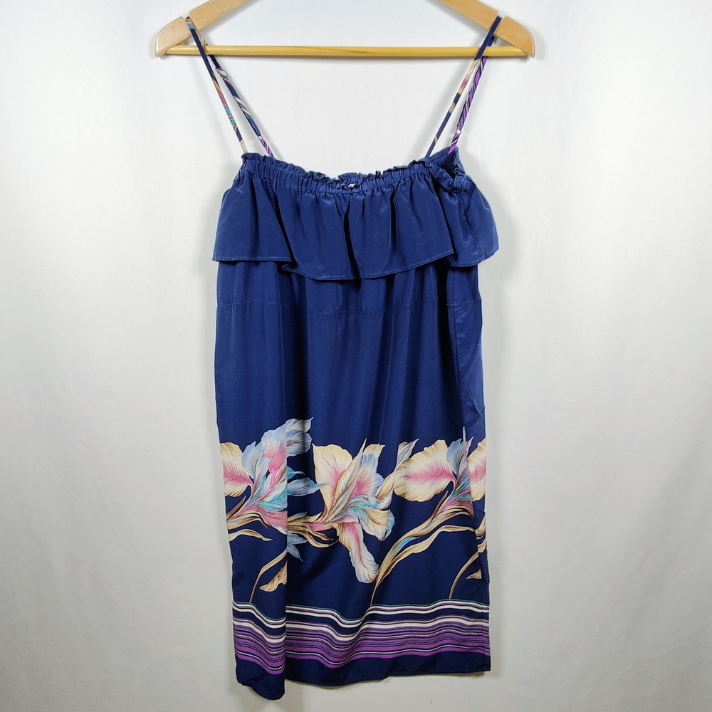 Yumi Kim Women's Blue Silk Floral Ruffle Small Strappy Mini Dress